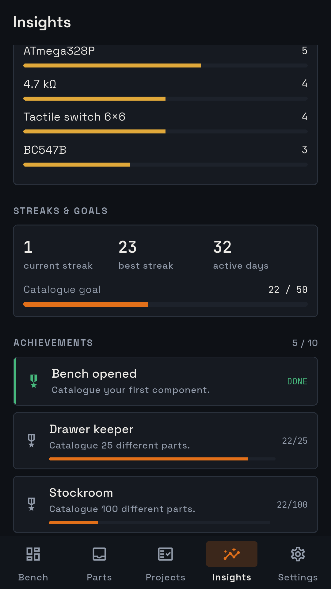 Streaks, goals and achievements